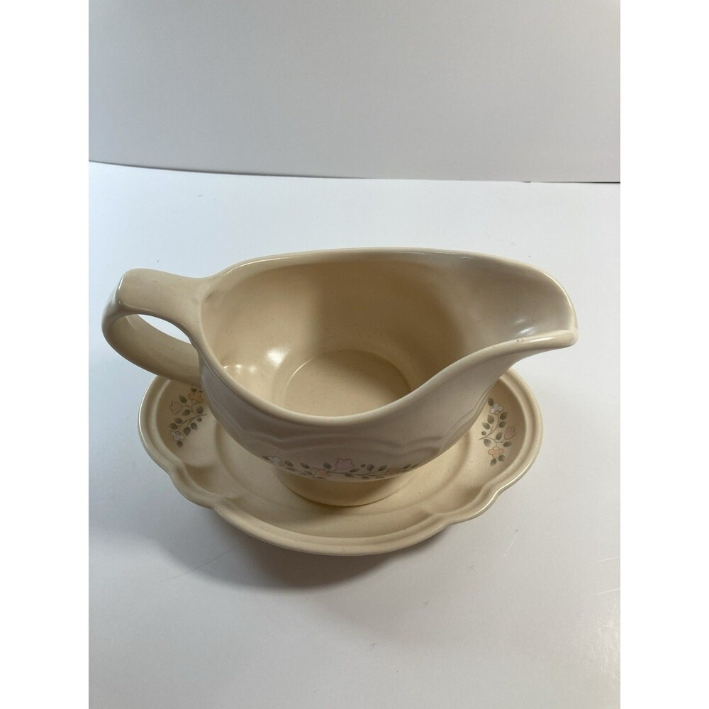 Vintage Pfaltzgraff Gravy Boat & Plate "Remembrance"